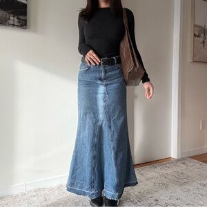 Maxi Flared Denim Skirt  Preppy Y2K Long Jean Skirt